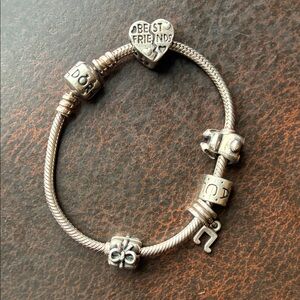Silver Charm Bracelet with Heart and Beads